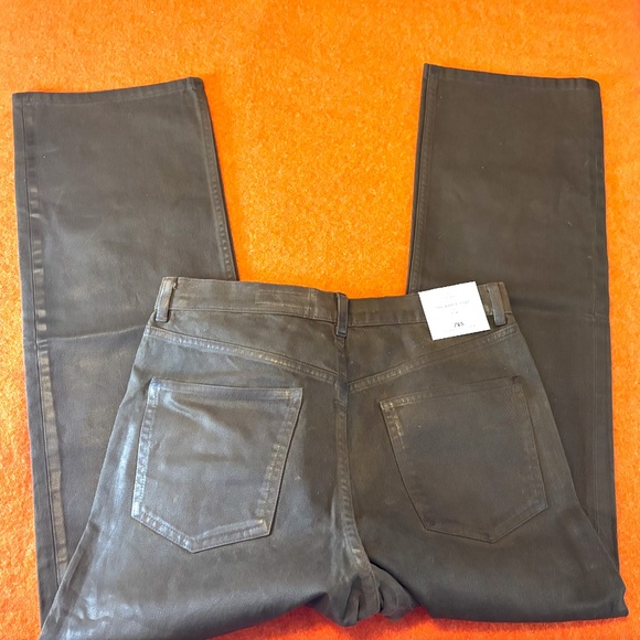 Zara chocolate brown relaxed mid waist waxed jeans NWT - Picture 10 of 12